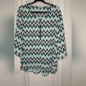 Roz & Ali Zigzag Blouse - Black, White, Teal